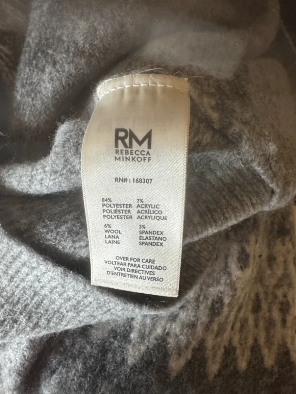 Rebecca Minkoff gray Fair Isle sweater Size Small New with tag